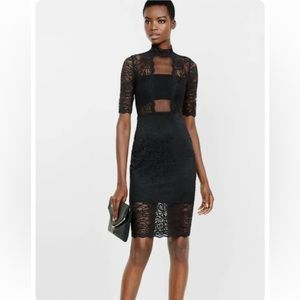 Express lace mock neck bandeau midi dress, size 4